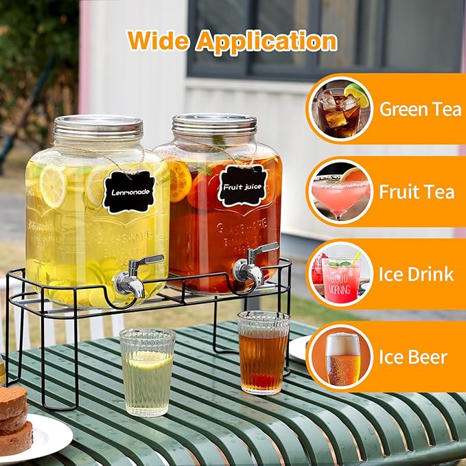 1.6 Gallon Glass Drink dispenser, 2 PCS Beverage Dispenser With Stand, Lemonade Dispenser with Stainless Steel Spigot,Drink Dispensers for Parties,Weddings, Picnic - Image 5