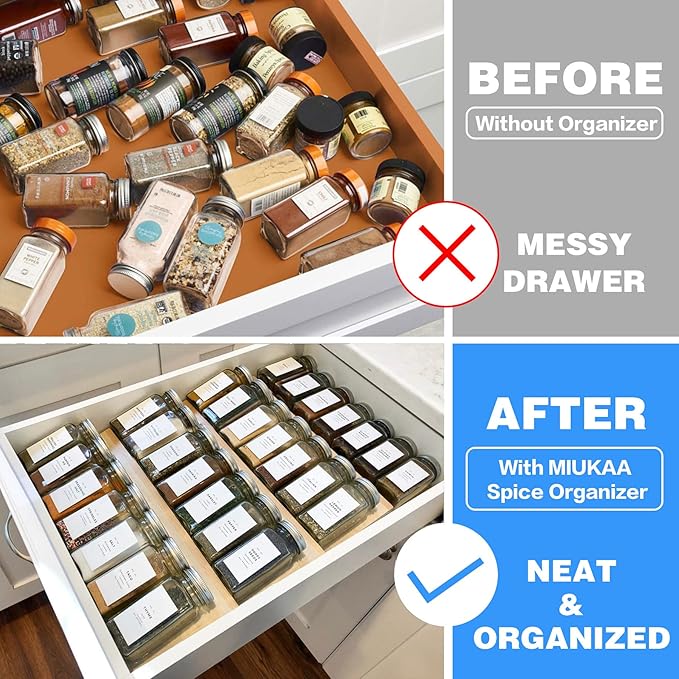 MIUKAA Clear Acrylic Spice Drawer Organizer, 4 Tier Seasoning Jars Drawers Insert, Kitchen Spice Rack Tray for Drawer/Countertop (Jars not included) - Image 6