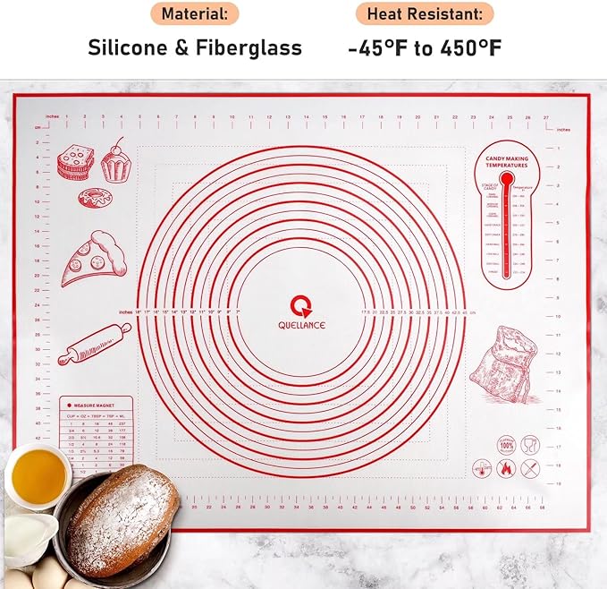 Extra Large Silicone Pastry Mat, Baking Mat with Measurement, Kitchen Counter Mat for Fondant, Rolling Dough, Pie Crust, Pizza and Cookies - Oven Liner Mat/Kneading Matts, 24" x 32", Red - Image 2