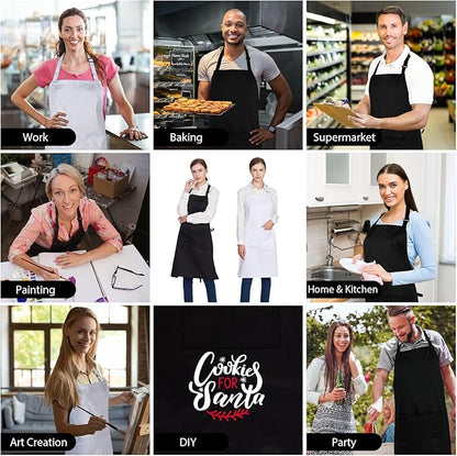 Jubatus 12 Pack 100% Cotton Aprons Bulk with 2 Pockets Cooking Chef Kitchen Adjustable Bib Apron for Women Men, Black - Image 6