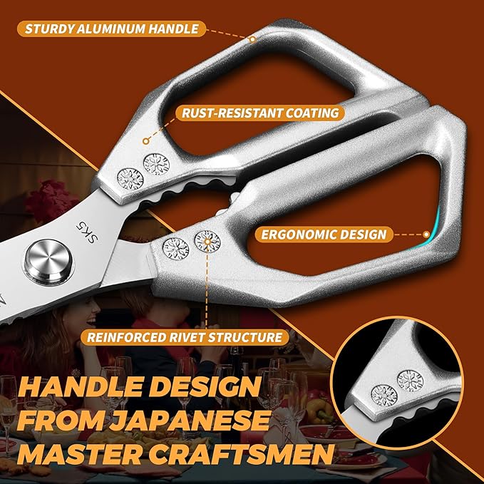 Kitchen Scissors for Food Japanese - Poultry Shears, Japanese All Purpose Heavy Duty for Chicken Wing/Bone, Meat, Quail, Fish, Turkey, Vegetables, Stainless Steel Cooking Aid Scissors, Dishwasher Safe - Image 5