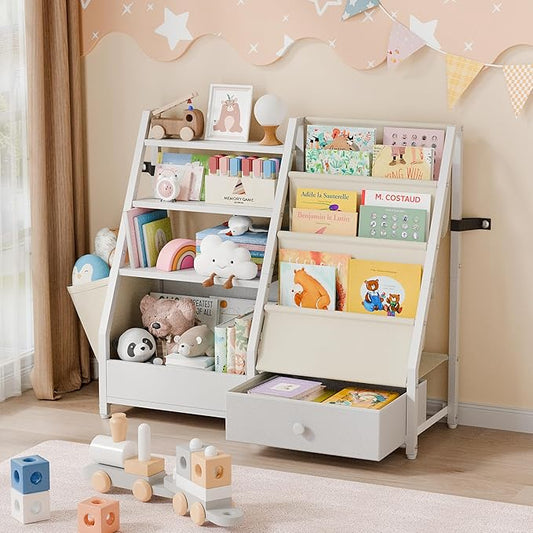 HAVLOTII Kids Bookshelf and Toy Storage - Book Shelf for Kids Rooms, Toddler Bookshelf Baby Bookcase for Nursery, Montessori Toy Organizer, White