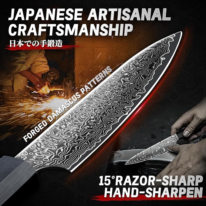 TIVOLI Damascus Kitchen Utility Knife - 67-Layer Forged Blade, VG10 Razor-Sharp Edge, Carbon Fiber Handle, Perfect for Peeling, Slicing & Trimming - Precision Balance & Gift Box Included