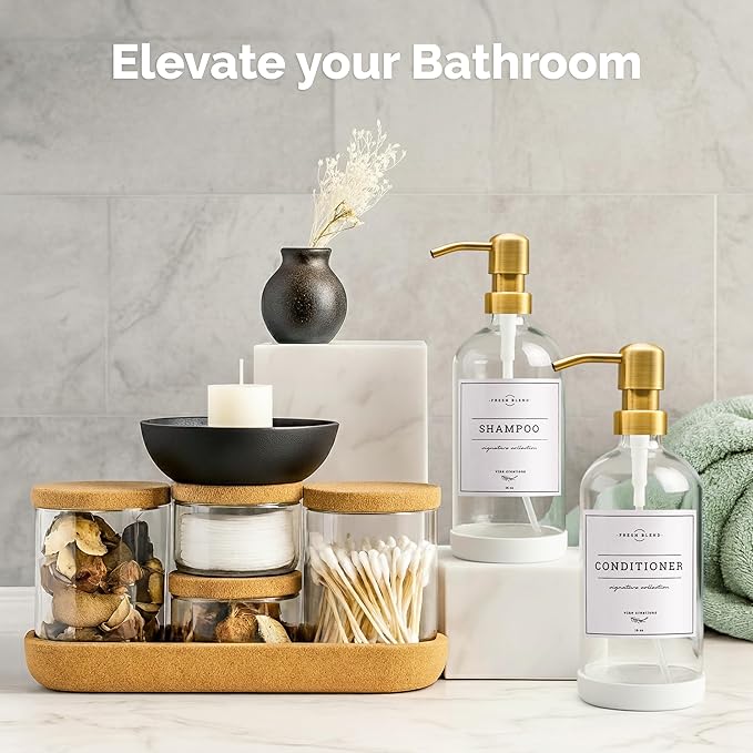 Vine Creations Glass Soap Dispenser, 2 Pack Kitchen Soap Dispenser Set with Stainless Steel Pump, 16 oz Dish Soap and Hand Soap Dispensers for Bathroom with Waterproof Labels (Clear) - Image 6