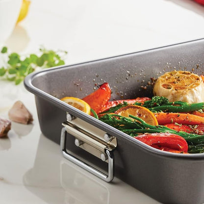 Farberware Bakeware Nonstick Steel Roaster with Flat Rack, 11-Inch x 15-Inch, Gray - Image 9