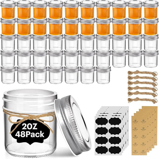 ComSaf Small Mason Jars 2 oz, 48 Pcs Mini Mason Containers, Small Canning Jars, Mini Glass Jar with Lids for Ginger Shots, Honey, Jams, Sauces, Spices, DIY Candle Decor, Dressing, Wedding Favors by ComSaf