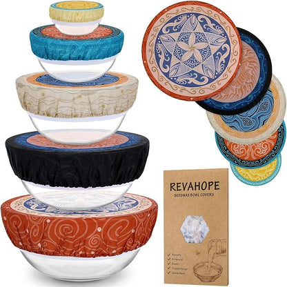 5-Size Reusable Beeswax Bowl Covers for Bread Proofing, Cotton Cloth Flexible Beeswax Wraps for Food Storage(Concentric Circle) by Revahope