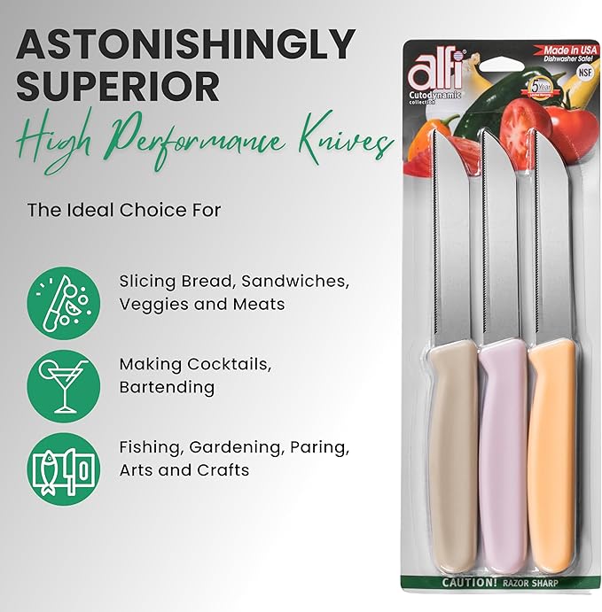 Alfi All-Purpose Knives Aerospace Precision Pointed Tip - Home And Kitchen Supplies - Serrated Steak Knives Set | Made in USA (Strawberry Pink) - Image 5