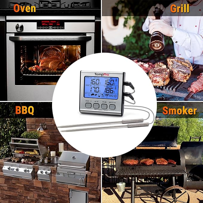 TempPro TP17 Dual Probe Digital Cooking Meat Thermometer Large LCD Backlight Food Grill Thermometer with Timer Mode for Smoker Kitchen Oven BBQ, Silver (Previously ThermoPro) - Image 8