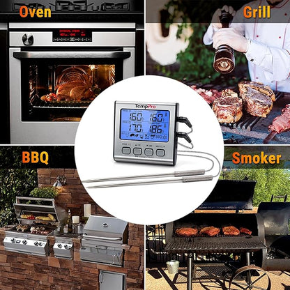 TempPro TP17 Dual Probe Digital Cooking Meat Thermometer Large LCD Backlight Food Grill Thermometer with Timer Mode for Smoker Kitchen Oven BBQ, Silver (Previously ThermoPro) - Image 8