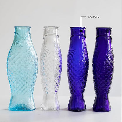 Serax Glass Water Pitcher | Fish & Fish glassware by Paola Navone | Wine Carafe Decanter 28.74 fl oz | Clear Dark Blue Bottle Container, hot & cold Drinks | Fridge Beverage Dispenser, Suitable as Vase