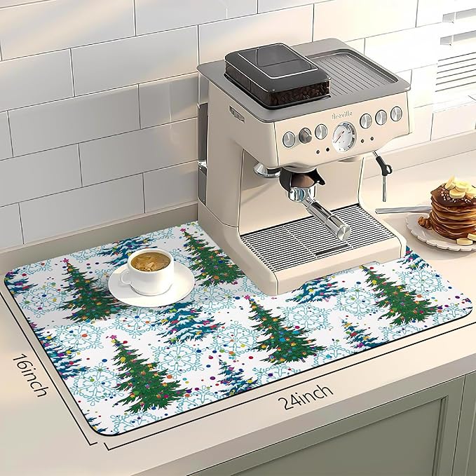 Bloss Christmas Drying Mat, 16"x24" Absorbent Coffee Mat with Waterproof Rubber Back, Fit Under Coffee Maker Machine / Counter - Image 6