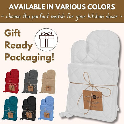 Native Fab 4 Piece Set - 2 Oven Mitts & 2 Potholders, Heat Resistant, 100% Cotton, Quilted Design, Non-Slip Grip, Machine Washable, Ideal for Baking, Cooking, BBQ, Kitchen Protection - White - Image 6