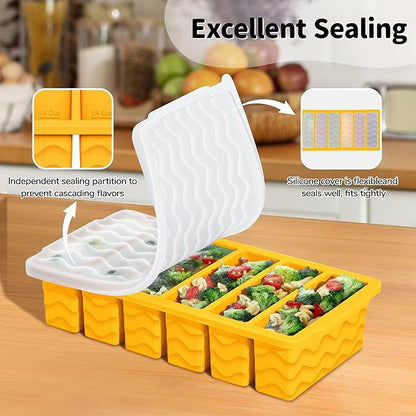 2-Pack Silicone Freezer Trays with Lid, 2 Large 2-Cup(500ml) & 6 Small 1/2-Cup(125ml) Soup Freezer Container Molds, Ice Cube Tray For Meal Prep & Freezing Soup, Stews, Sauces, Oven & Dishwasher-Safe - Image 5