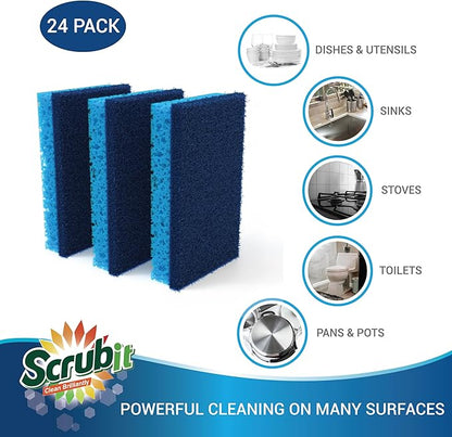 SCRUBIT Kitchen Scrub Sponges - Non-Scratch Dishwashing Sponge for Cleaning Dishes, pots and Pans - 12 Pack (Blue) - Image 6