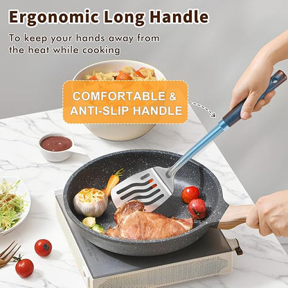 2 Pcs Stainless Steel Spatulas Set, Metal Spatula Solid & Slotted Turner, Heavy Duty Sturdy Spatula for Kitchen Use, High Heat Resistant Cooking Utensils for Fish Eggs Pancakes, Easy to Clean, Silver - Image 3