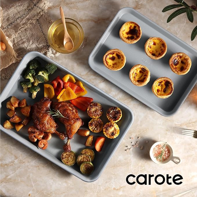 CAROTE 3-Piece Baking Pan Set - Bakeware Set, Baking Sheet Set Including 13 Inch 15 Inch 17 Inch Sheet Pan, Cookie Sheet for Baking, Royal Violet, Blue & Grey - Image 7