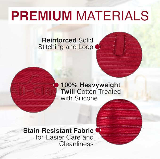All-Clad Premium Pot Holder & Heating Pad, (2-Pack) Heat Resistant to 500 Degrees, 100% Cotton 10"x6.25" for Kitchen and Barbeque, Chili Red - Image 5