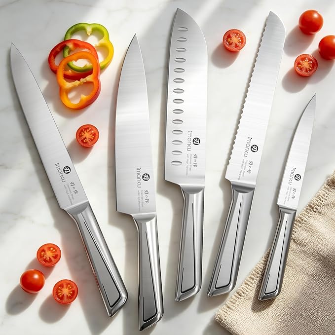 imarku High Carbon Stainless Steel Gyutou Knife Set with Block, Precision-Forged Razor Sharp 10–15° Edge, Ergonomic Non-Slip Handle, Built-in Sharpener, Brown, Best Gift Choice, Cooking Enthusiasts - Image 7