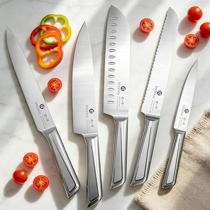 imarku High Carbon Stainless Steel Gyutou Knife Set with Block, Precision-Forged Razor Sharp 10–15° Edge, Ergonomic Non-Slip Handle, Built-in Sharpener, Brown, Best Gift Choice, Cooking Enthusiasts - Image 7