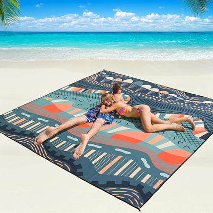 WIWIGO Beach Blanket Waterproof Sandproof Beach Mat 79" X 83"/10'x9'for 2-8 Adults Quick Drying Outdoor Picnic Mat Beach Accessories for Travel, Camping, Hiking by WIWIGO