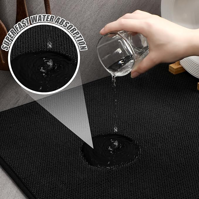 Hushee 2 Pack Extra Large Dish Drying Mat Microfiber Absorbent Dish Drying Pad Large Size Dishes Drainer Mats for Countertop, Sink, Refrigerator or Dryer (30 x 24 Inch,Black) - Image 3