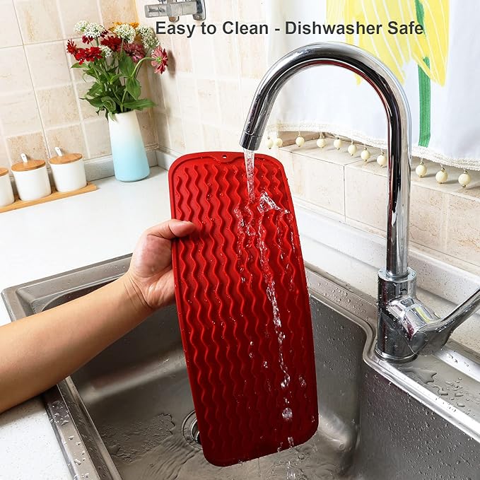 ZLR Silicone Sponge Holder & Sink Caddy Tray (6" x 17") - Narrow Dish Drying Mat for Kitchen Counter - Waterproof Soap Dispenser Organizer, Non-Slip Bathroom Vanity Tray (Lava Red) - Image 4