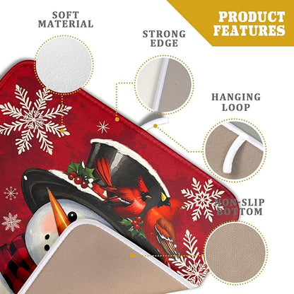 Christmas Snowman Dish Drying Mat for Kitchen Counter 16x18 Xmas Snowflake Winter Holiday Dark Red Absorbent Reversible Microfiber Drying Mats Kitchen Countertop Protector Dishes Drainer Rack Pad - Image 4