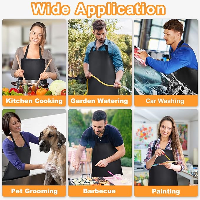 Gotega 3 Pack Waterproof Rubber Vinyl Apron Adjustable Bib Apron - Cooking Kitchen Apron for Women Men Chef Heavy Duty Work Apron for Dishwashing Lab Butcher Black - Image 6
