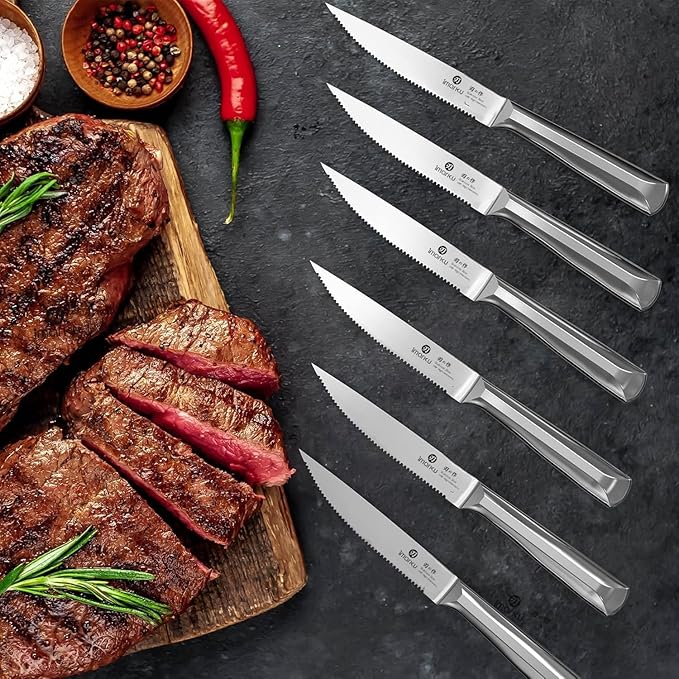 imarku Knife Set, 16Pcs Japanese Knife Set with Block & Built-in Sharpener, High Carbon Stainless Steel Kitchen Knives, Non-Slip Ergonomic Handle, Dishwasher Safe, Home Essentials Perfect for Gifts - Image 5