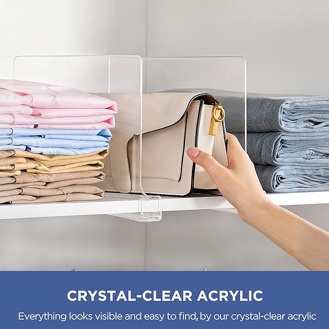 HBlife 3 Pack Clear Shelf Dividers, Vertical Purse Organizer for Closet Perfect for Sweater, Shirts, Handbags in Bedroom and Kitchen, Adjustable Acrylic Bookshelf for Organization - Image 4