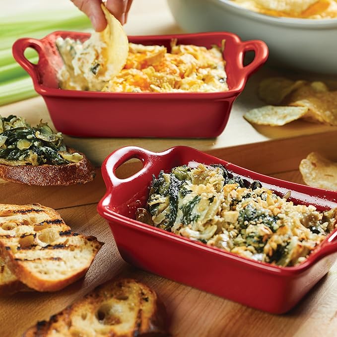 Rachael Ray Solid Glaze Ceramics Au Gratin Bakeware/Baker Set, Rectangular, 2 Piece, Red - Image 8