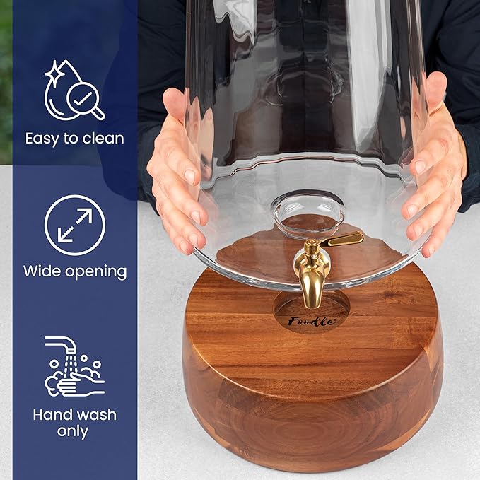 FOODLE Extra Large Glass Drink Dispenser with Spigot - Glass Beverage Dispenser with Stand - Perfect for Parties & Catering - Pitcher for Lemonade, Water, Sangria & Juice - Leakproof Spout - 3 Gallon - Image 2