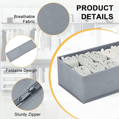 DIMJ Drawer Organizers Clothes, Set of 4 Dresser Organizer Bins, Fabric Closet Organizers and Storage, Shallow Drawer Dividers for Nursery, Clothing, Baby Clothes, Socks, Underwears, Tie (Grey) - Image 2