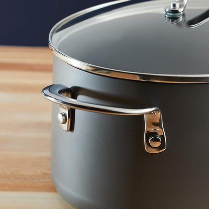 Rachael Ray 80090 Professional Hard Anodized Nonstick Cookware Oval Pasta Pot/Braiser, 8 Quart - Gray