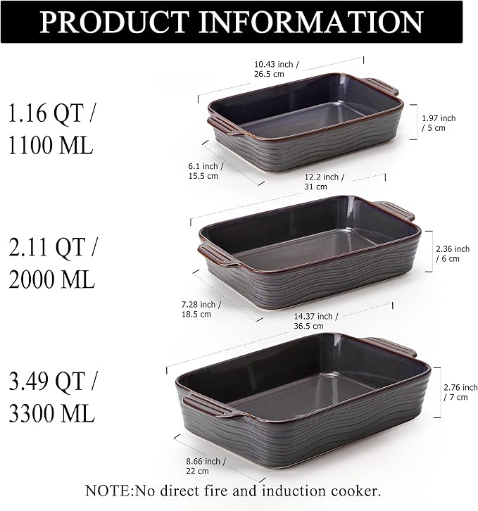 Ceramic Baking Dish Set of 3, Casserole Dishes for Oven, Square Porcelain Bakeware Set with Handles, Lasagna Baking Pan for Cooking, Perfect for Baking and Serving, Housewarming, Halloween, Thanksgiving, Christmas, New Year- Kiln-Transformed Purple - Image 4