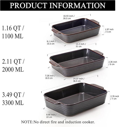 Ceramic Baking Dish Set of 3, Casserole Dishes for Oven, Square Porcelain Bakeware Set with Handles, Lasagna Baking Pan for Cooking, Perfect for Baking and Serving, Housewarming, Halloween, Thanksgiving, Christmas, New Year- Kiln-Transformed Purple - Image 4