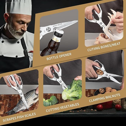 Kitchen Scissors for Food Japanese - Poultry Shears, Japanese All Purpose Heavy Duty for Chicken Wing/Bone, Meat, Quail, Fish, Turkey, Vegetables, Stainless Steel Cooking Aid Scissors, Dishwasher Safe - Image 2