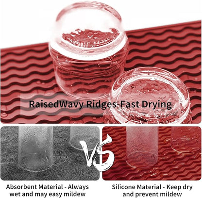 ZLR Silicone Dish Drying Mat & Heat Resistant Trivet (12" x 16") - Waterproof Counter Protector for Air Fryer, Coffee Maker - Non-Slip, BPA Free Kitchen Pad, Easy Clean Dishwasher Safe (Lava Red) - Image 2