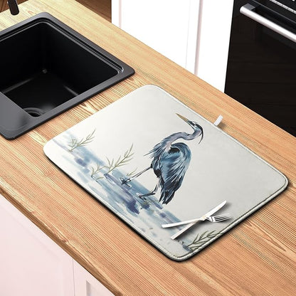 Summer Dish Drying Mat Blue White Heron Beach Absorbent Microfiber Drying Mats for Kitchen Counter Coastal Nautical Birds Dishes Drainer Mat 16x18 Inch - Image 6