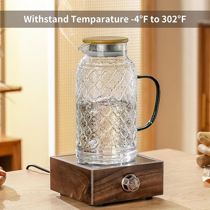 Buaic 2 PACK Glass Pitcher with Bamboo Lid, 68 oz/2L Vintage Water Pitcher, Clear Borosilicate Glass Water Carafe for Cold Brew, Coffee, Lemonade, Iced Sun Tea,Beverage, Heat Resistant Water Glass Jug - Image 7