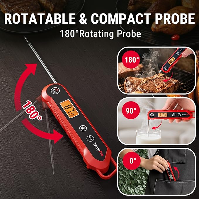 TempPro 1 Second Instant Read Digital Meat Thermometer, ±0.9°F Accuracy, Waterproof & Backlight Food Thermometer for Cooking, Oil Fry Candy Meat Probe for Kitchen, BBQ, Oven, Grill, Smoker - Image 8