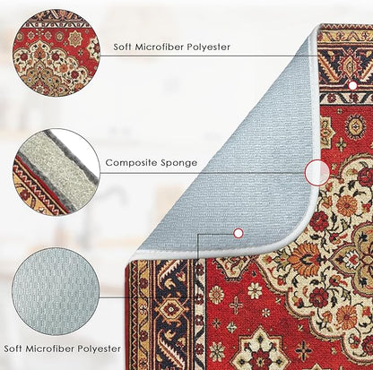 Sanwarm Absorbent Dish Drying Mat, Royal Red Moroccan Microfiber Pad for Kitchen Counter, Coffee Bar Decor, Heat Resistant and Reversible, 16" x 18"