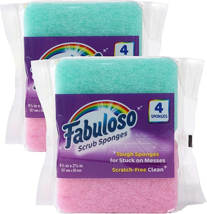 Fabuloso Scratch-Free Kitchen Dish Sponges, Rainbow Cellulose Scrubber Sponge with Scouring Pad for Dishes, Pots, Pans, Counters and Sinks, Tough on Messes, 4.25 x 2.75 x 1.25 in, 4 Count - 2 Pack by Fabuloso