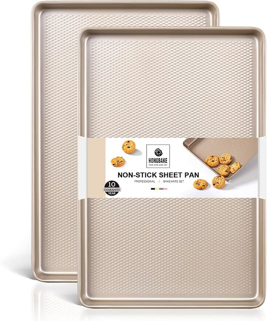 HONGBAKE 2 Pack Half Sheet Baking Pans,Non Stick Baking Sheet for Oven, 57% Thicker Carbon Steel Cookie Sheets for baking, 17.5" x 12" Cookie Trays by HONGBAKE
