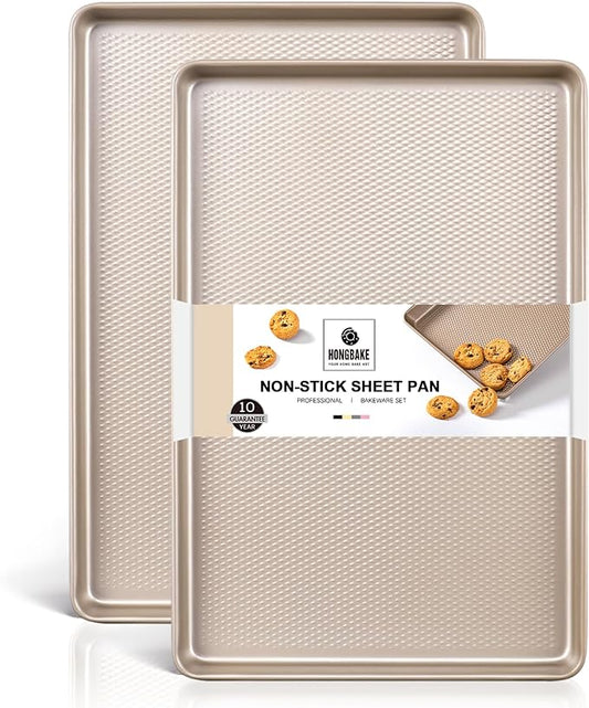 HONGBAKE 2 Pack Jelly Roll Pan 15x10, Commercial Cookie Sheets for Baking with Diamond Texture Surface, 57% Thicker Carbon Steel Baking Sheet for Oven, Nonstick Cooking Tray by HONGBAKE