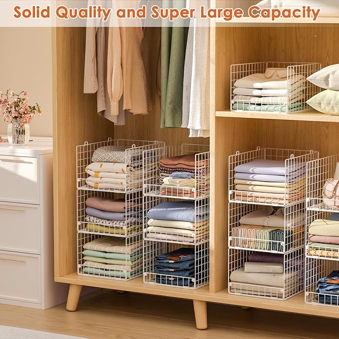 5-Tier Stackable Closet Storage Shelves, Closet Organizers and Storage Basket, Foldable & Stackable Closet Organizers for Closet System, Space-Saving Closet Shelf for Home ,White(Patent No. 30022416) - Image 4