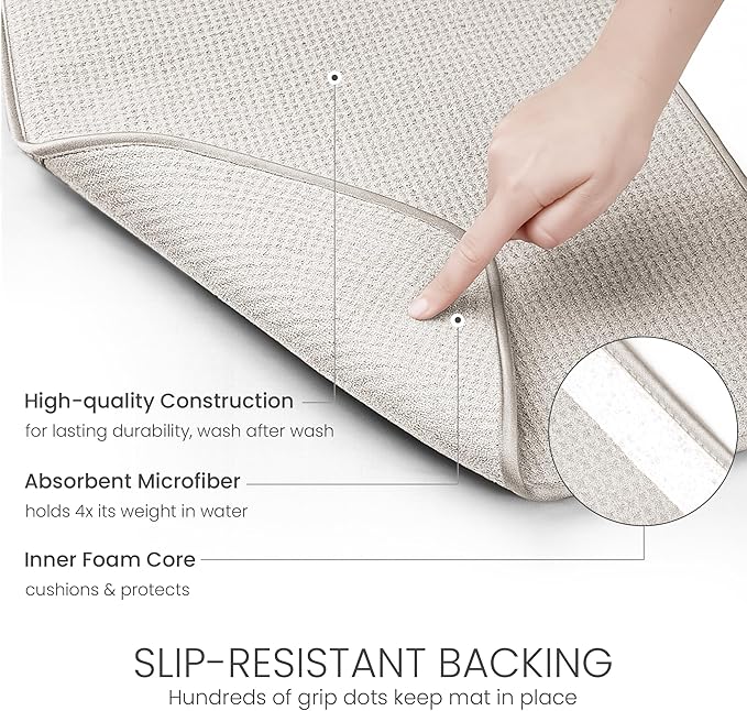 Bellemain XL Dish Mat Microfiber Dish Drying Mat, Super absorbent (Light Grey, 17" x 24") - Image 4
