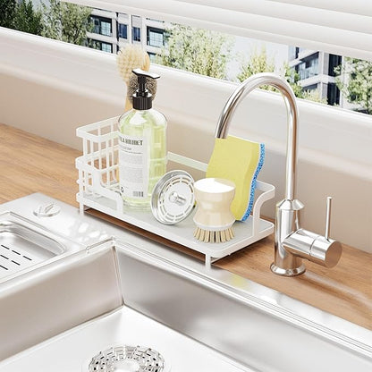 Consumest Sponge Holder for Kitchen Sink - Sink Caddy Organizer with Water Absorbing Stone Tray, Detachable Brush Holder, Stainless Steel Kitchen Counter Organizer Rack, White - Image 6