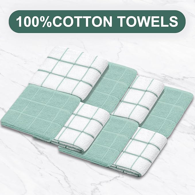 Oven Mitts Pot Holders Sets/Kitchen Towels and Dishcloths, Oven Gloves Kitchen Dish Towels 500 Degree Heat Resistant Potholders with Non-Slip Silicone Surface for Cooking, Grilling, Baking-Mint Green - Image 5